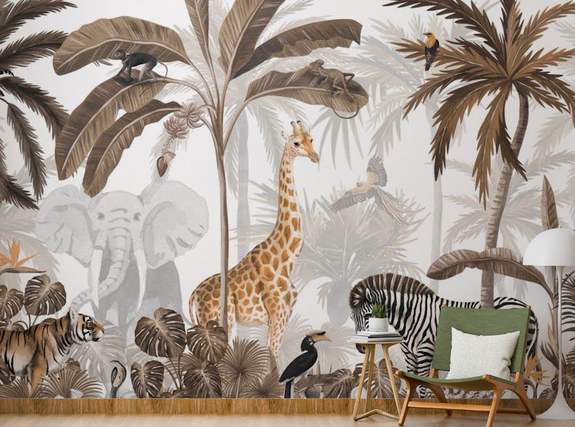 Peel and Stick Sepia Safari Scenes Wallpaper Murals