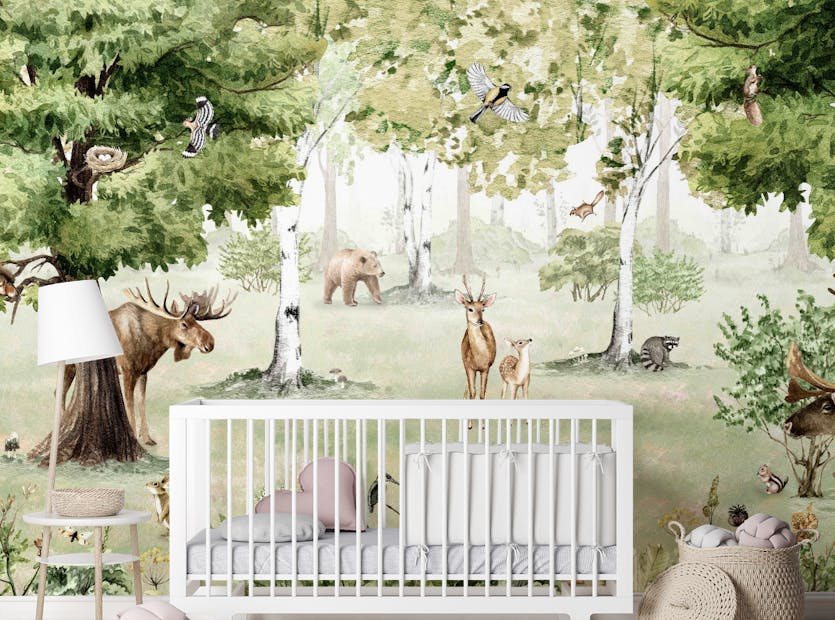 Peel and Stick Watercolor Forest and Animals Wallpaper Murals