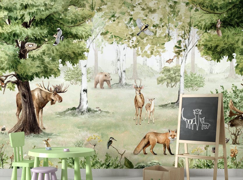 Removable Watercolor Forest and Animals Wallpaper Murals