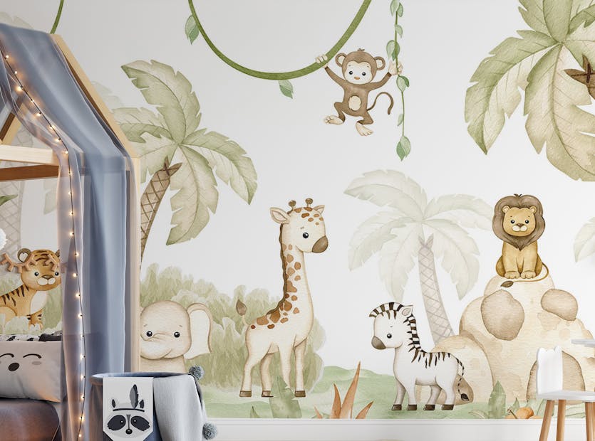 Removable Baby Animal Safari Wallpaper Murals