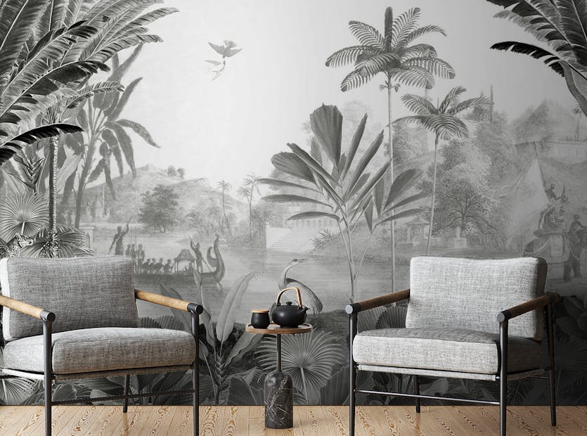 Peel and Stick Gray Vintage Palm Tree Wall Murals