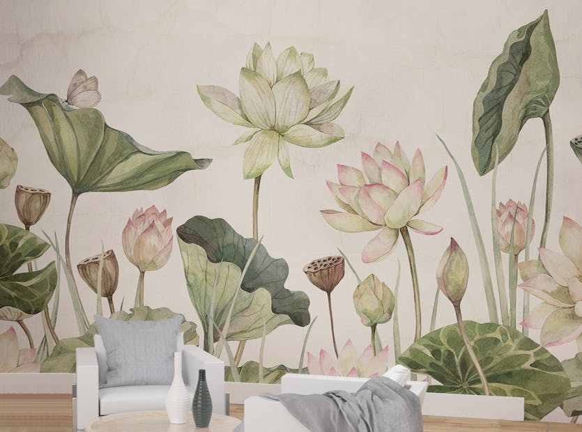 Removable Lovely Water Lilies Wallpaper Murals