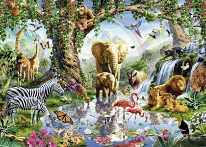Colorful Jungle Wildlife Parade Wall Mural