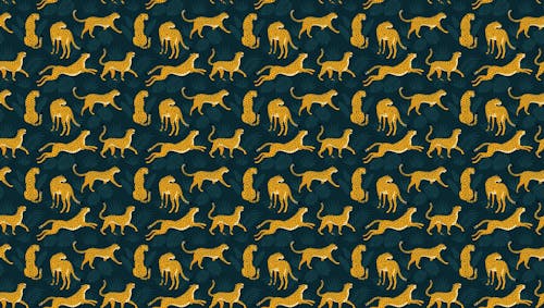 Dark Blue Background Yellow Leopard Repeat Pattern Wallpaper