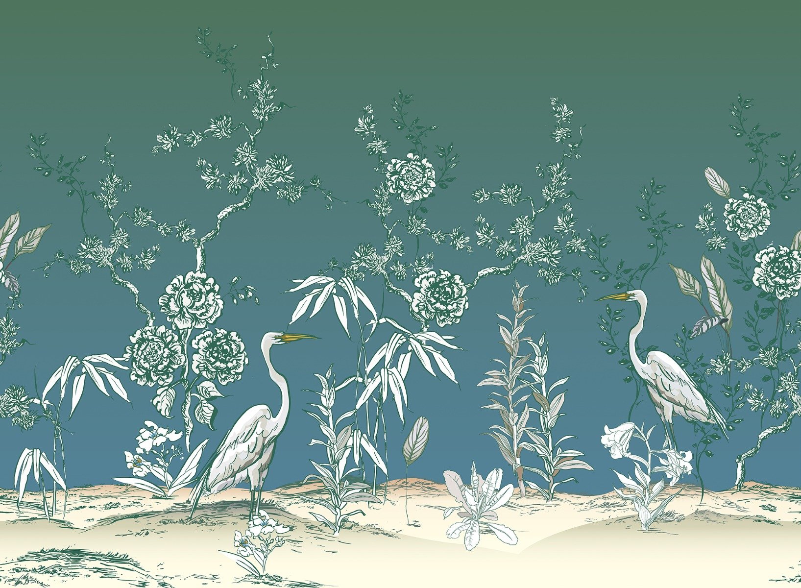 Blue Stork & Exotic Birds Tropical Wallpaper RM2094 – Walls Republic US
