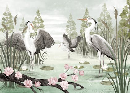 Serene Heron Lake Wall Mural